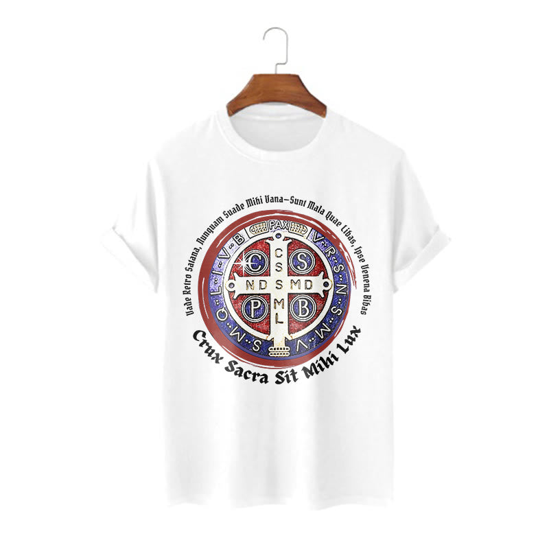 Christianartworkshop T-Shirt im klassischen Stil mit der Medaille des Heiligen Benedikt, kurzärmlig, gewaschen