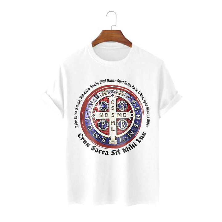 Christianartworkshop T-Shirt im klassischen Stil mit der Medaille des Heiligen Benedikt, kurzärmlig, gewaschen