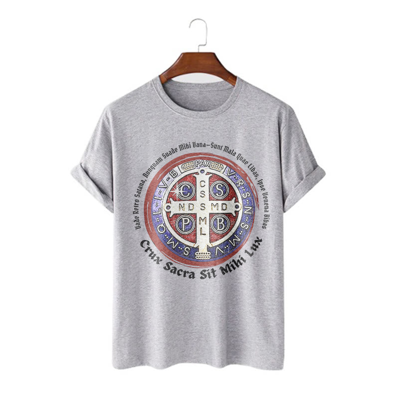 Christianartworkshop Klassisches Kurzarm-T-Shirt mit St.-Benedikt-Medaille - Grau - 2XL - image 18