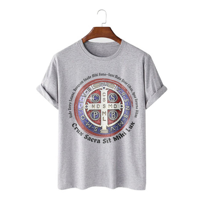 Christianartworkshop Klassisches Kurzarm-T-Shirt mit St.-Benedikt-Medaille - Grau - 2XL - image 18