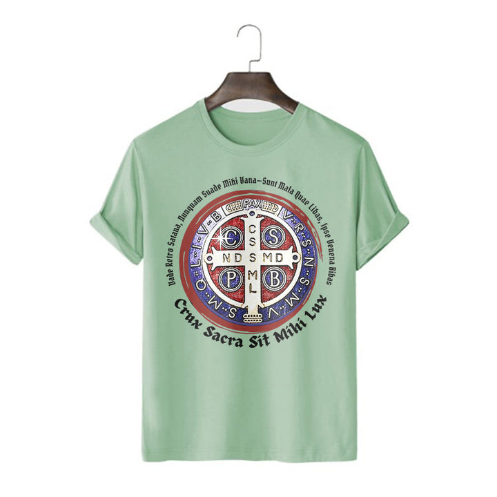 Christianartworkshop Klassisches Kurzarm-T-Shirt mit St.-Benedikt-Medaille - Hellgrün - 2XL - image 11