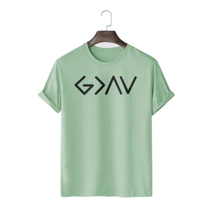 Christianartworkshop – Kurzärmeliges T-Shirt im minimalistischen Stil mit dem Motiv „God Is Greater“ - Hellgrün - 2XL - image 12
