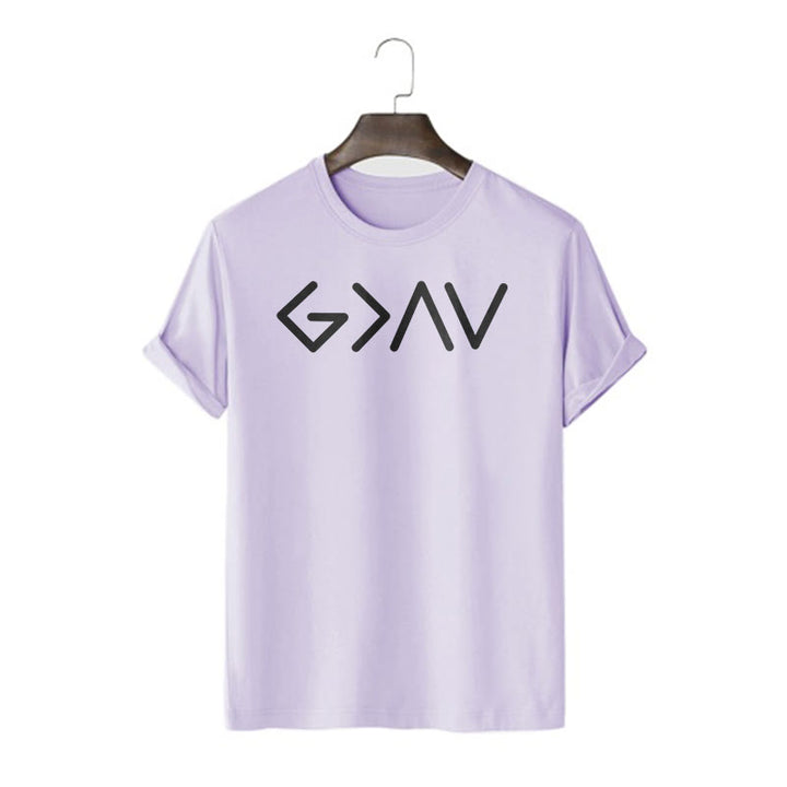 Christianartworkshop – Minimalistischer, vom Glauben inspirierter, kurzärmliger, gewaschener T-Shirt „God Is Greater“