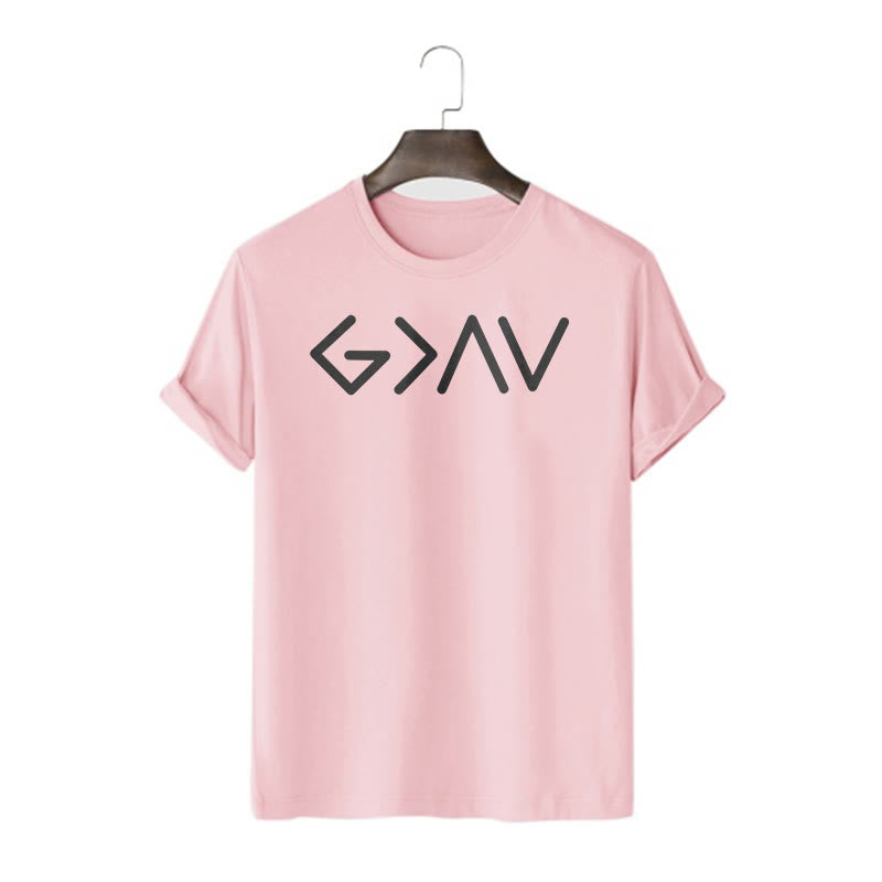 Christianartworkshop – Minimalistischer, vom Glauben inspirierter, kurzärmliger, gewaschener T-Shirt „God Is Greater“
