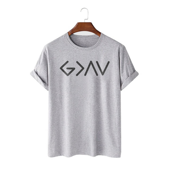 Christianartworkshop – Kurzärmeliges T-Shirt im minimalistischen Stil mit dem Motiv „God Is Greater“ - Grau - 2XL - image 19