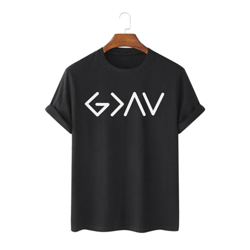 Christianartworkshop – Kurzärmeliges T-Shirt im minimalistischen Stil mit dem Motiv „God Is Greater“ - Schwarz - 2XL - image 0