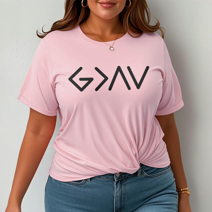Christianartworkshop – Minimalistischer, vom Glauben inspirierter, kurzärmliger, gewaschener T-Shirt „God Is Greater“
