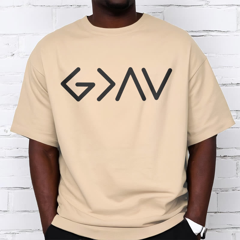 Christianartworkshop – Minimalistischer, vom Glauben inspirierter, kurzärmliger, gewaschener T-Shirt „God Is Greater“