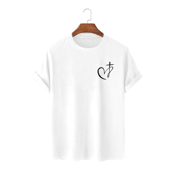 Christianartworkshop Kurzärmeliges T-Shirt im minimalistischen Stil mit gesegnetem Herzen und Kreuz - Weiß - 2XL - image 0