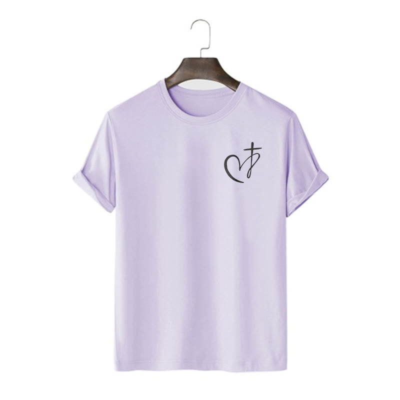 Christianartworkshop Minimalistischer Stil Kurzarm-T-Shirt mit Herz- und Kreuzmotiv - Lila - 2XL - image 12