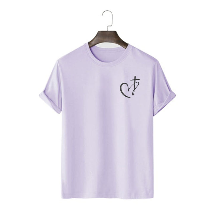Christianartworkshop Minimalistischer Stil Kurzarm-T-Shirt mit Herz- und Kreuzmotiv - Lila - 2XL - image 12