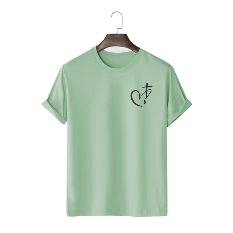 Christianartworkshop Minimalistischer Stil Kurzarm-T-Shirt mit Herz- und Kreuzmotiv - Hellgrün - 2XL - image 8