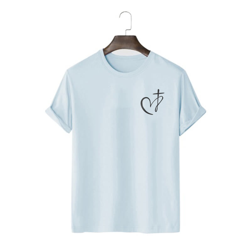Christianartworkshop Minimalistischer Stil Kurzarm-T-Shirt mit Herz- und Kreuzmotiv - Blau - 2XL - image 14