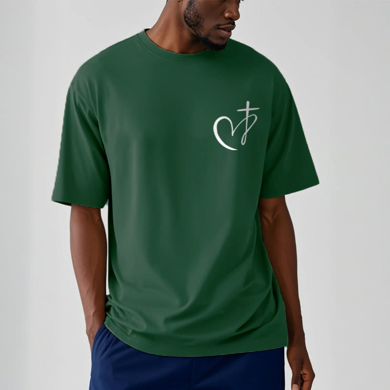 Christianartworkshop – Kurzärmliges, gewaschenes T-Shirt im minimalistischen Stil mit gesegnetem Herzen und Kreuz