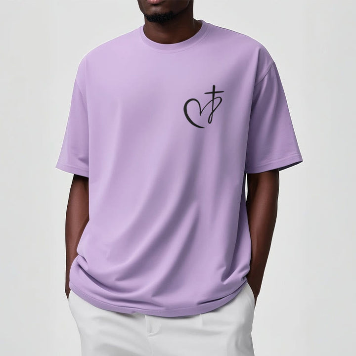 Christianartworkshop – Kurzärmliges, gewaschenes T-Shirt im minimalistischen Stil mit gesegnetem Herzen und Kreuz