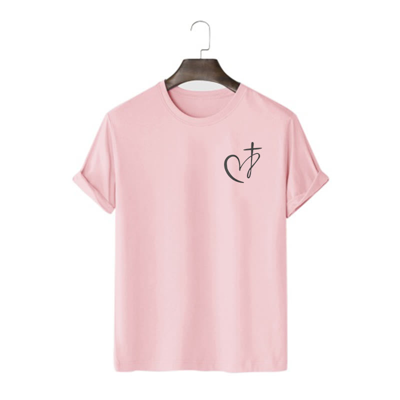 Christianartworkshop Minimalistischer Stil Kurzarm-T-Shirt mit Herz- und Kreuzmotiv - Rosa - 2XL - image 10