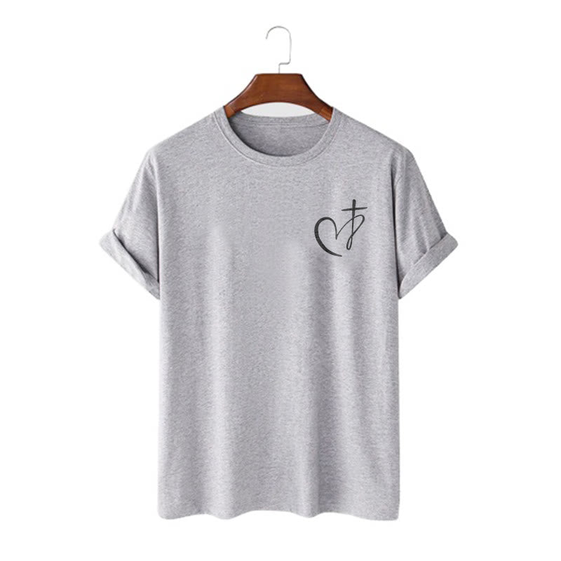 Christianartworkshop Minimalistischer Stil Kurzarm-T-Shirt mit Herz- und Kreuzmotiv - Grau - 2XL - image 15