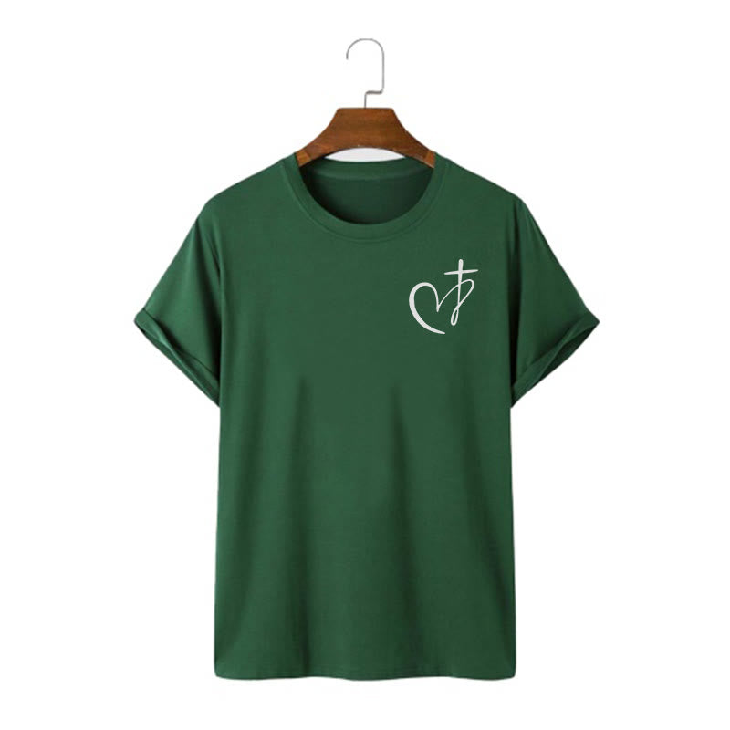 Christianartworkshop Minimalistischer Stil Kurzarm-T-Shirt mit Herz- und Kreuzmotiv - Dunkelgrün - 2XL - image 6