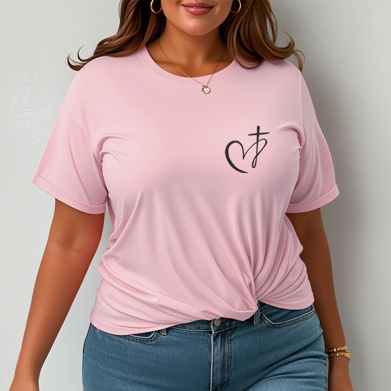 Christianartworkshop Minimalistischer Stil Kurzarm-T-Shirt mit Herz- und Kreuzmotiv - image 11