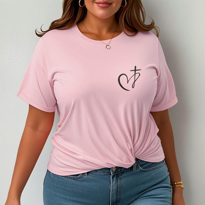 Christianartworkshop Minimalistischer Stil Kurzarm-T-Shirt mit Herz- und Kreuzmotiv - image 11
