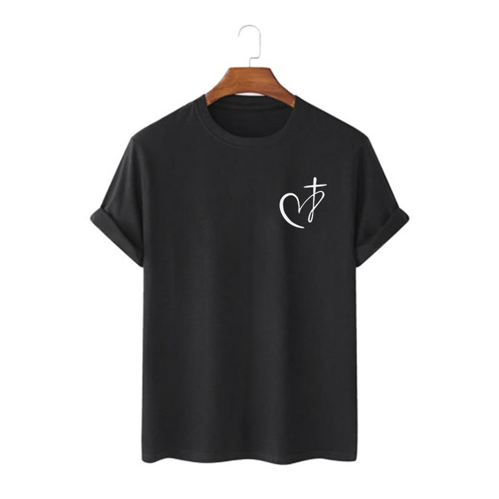 Christianartworkshop – Kurzärmliges, gewaschenes T-Shirt im minimalistischen Stil mit gesegnetem Herzen und Kreuz
