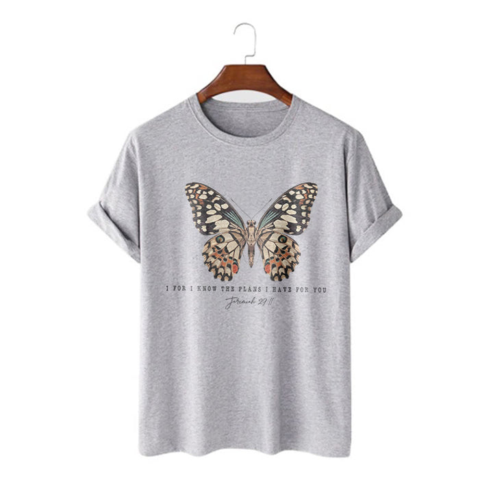 Christianartworkshop Modernes T-Shirt mit Schmetterlingsmotiv aus Jeremia 29,11 - Grau - 2XL - image 15