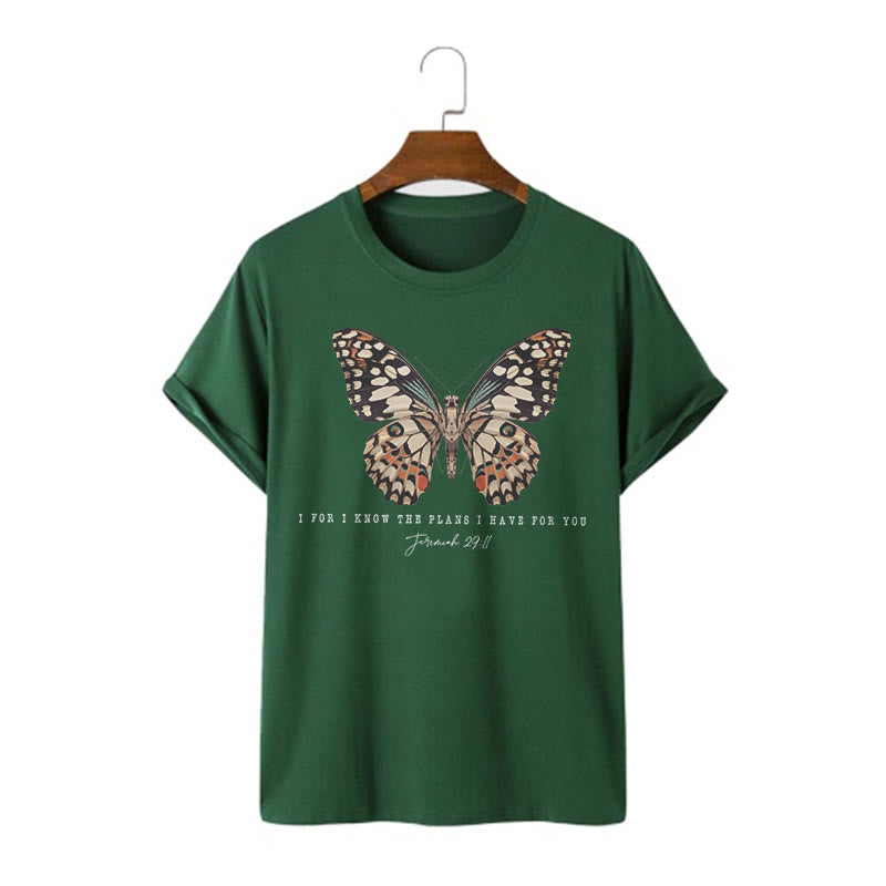 Christianartworkshop Modernes T-Shirt mit Schmetterlingsmotiv aus Jeremia 29,11 - Dunkelgrün - 2XL - image 6