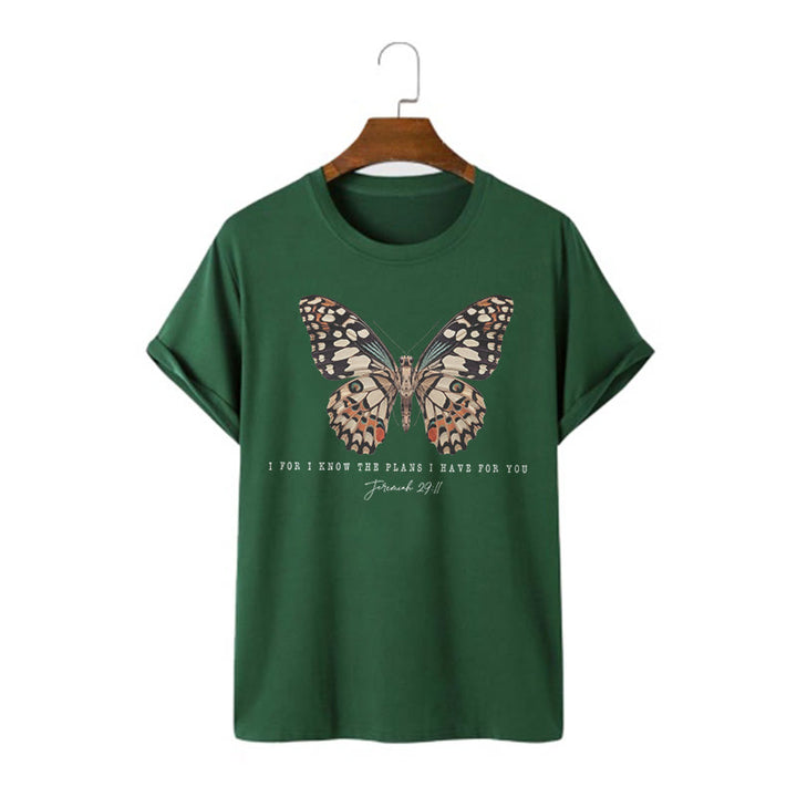 Christianartworkshop Modernes T-Shirt mit Schmetterlingsmotiv aus Jeremia 29,11 - Dunkelgrün - 2XL - image 6