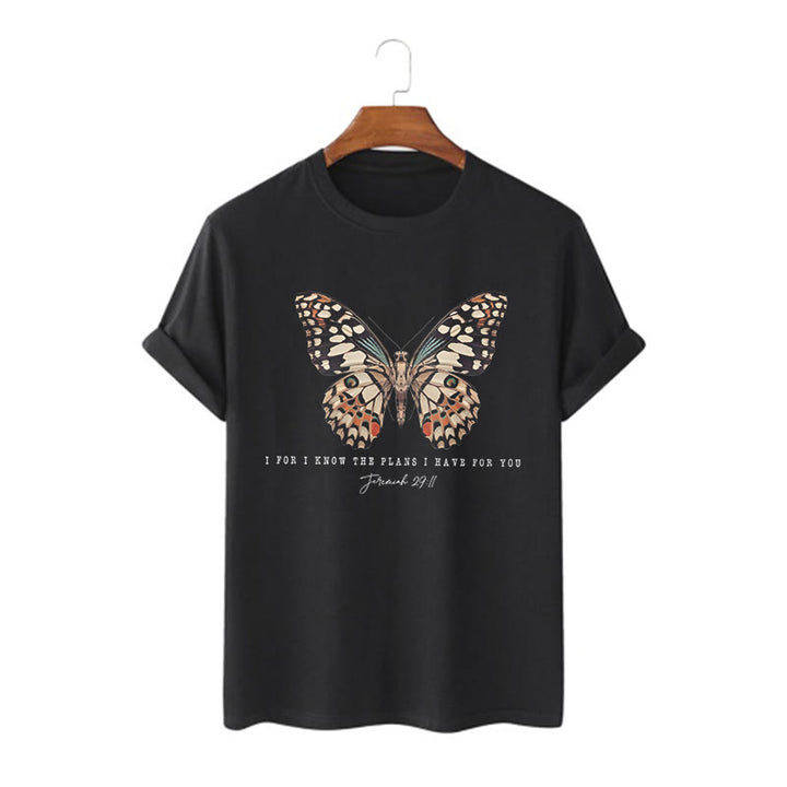 Christianartworkshop Modern Style Zitat Schmetterling Jeremia 29:11 Kurzärmeliges gewaschenes T-Shirt