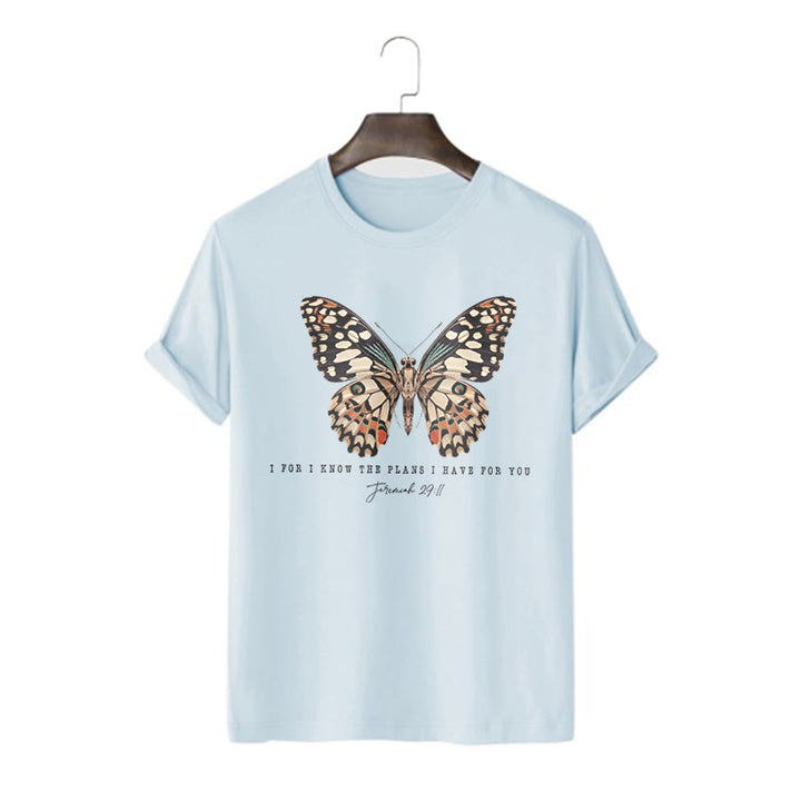 Christianartworkshop Modernes T-Shirt mit Schmetterlingsmotiv aus Jeremia 29,11 - Blau - 2XL - image 14