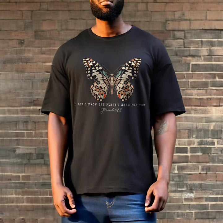 Christianartworkshop Modernes T-Shirt mit Schmetterlingsmotiv aus Jeremia 29,11 - image 1