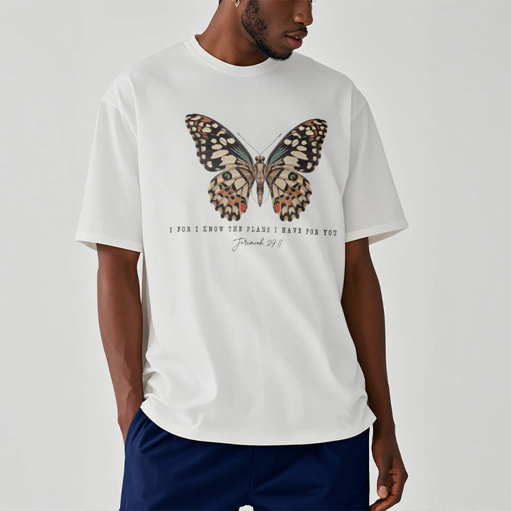 Christianartworkshop Modern Style Zitat Schmetterling Jeremia 29:11 Kurzärmeliges gewaschenes T-Shirt
