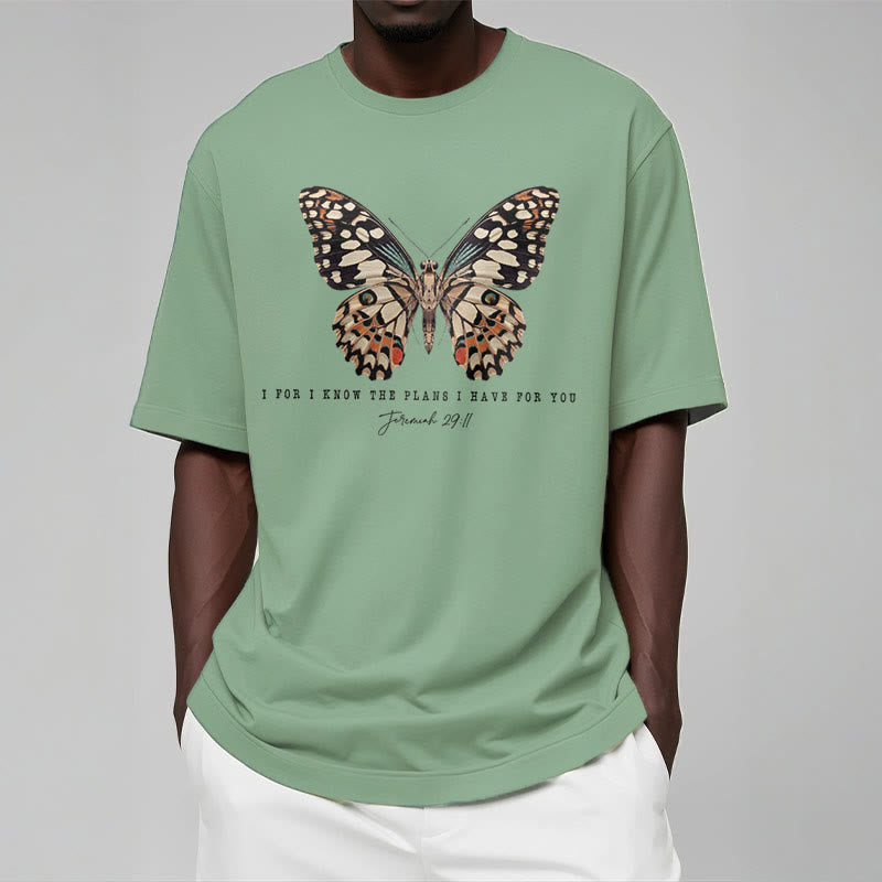 Christianartworkshop Modern Style Zitat Schmetterling Jeremia 29:11 Kurzärmeliges gewaschenes T-Shirt