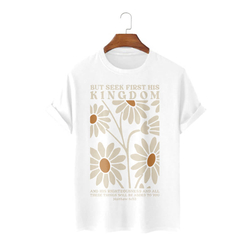 Christianartworkshop Zitat Stil Matthäus 6:33 Aber suche zuerst sein Königreich Floral Kurzarm gewaschen T-Shirt