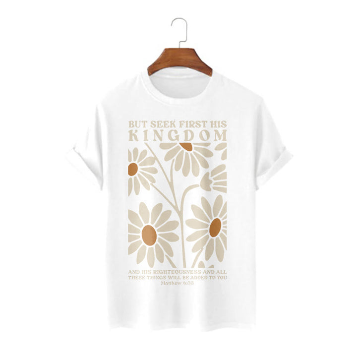 Christianartworkshop Zitat Stil Matthäus 6:33 Aber suche zuerst sein Königreich Floral Kurzarm gewaschen T-Shirt