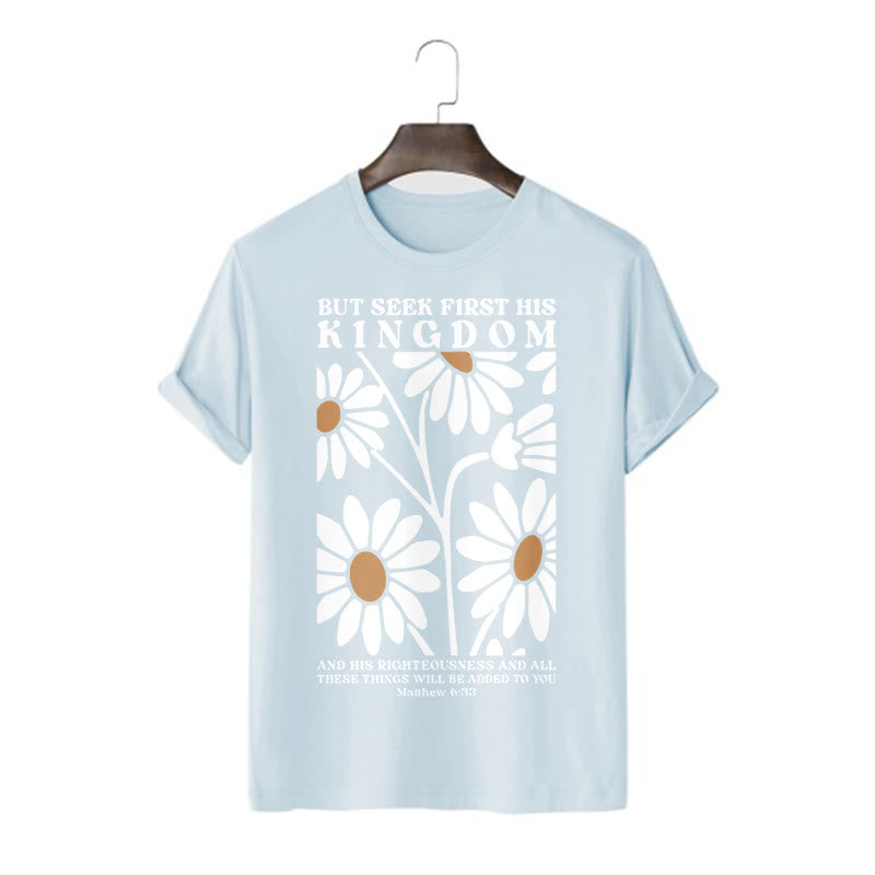 Christianartworkshop Zitat im Stil von Matthäus 6,33: „Trachtet zuerst nach Gottes Reich“ – Kurzarm-T-Shirt mit Blumenmuster - Blau - 2XL - image 14