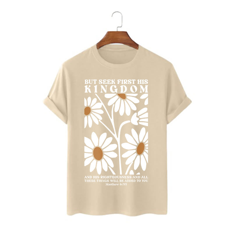 Christianartworkshop Zitat Stil Matthäus 6:33 Aber suche zuerst sein Königreich Floral Kurzarm gewaschen T-Shirt