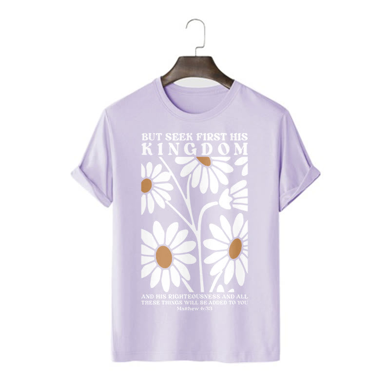 Christianartworkshop Zitat im Stil von Matthäus 6,33: „Trachtet zuerst nach Gottes Reich“ – Kurzarm-T-Shirt mit Blumenmuster - Lila - 2XL - image 12
