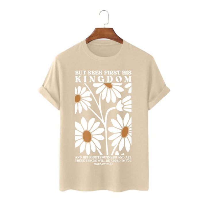 Christianartworkshop Zitat im Stil von Matthäus 6,33: „Trachtet zuerst nach Gottes Reich“ – Kurzarm-T-Shirt mit Blumenmuster - Khaki - 2XL - image 4