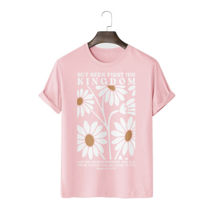Christianartworkshop Zitat Stil Matthäus 6:33 Aber suche zuerst sein Königreich Floral Kurzarm gewaschen T-Shirt