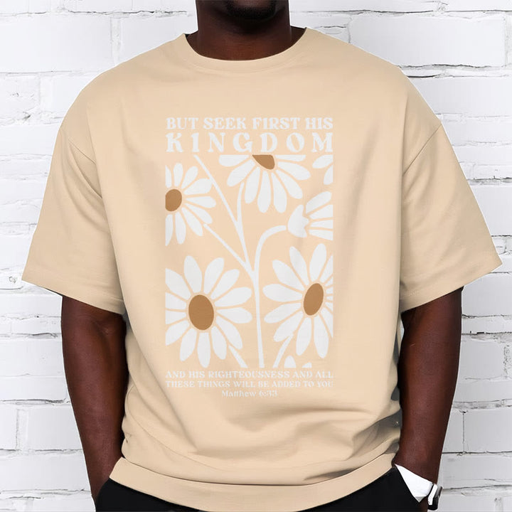 Christianartworkshop Zitat Stil Matthäus 6:33 Aber suche zuerst sein Königreich Floral Kurzarm gewaschen T-Shirt