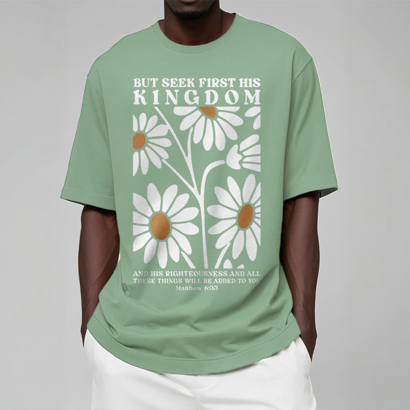 Christianartworkshop Zitat Stil Matthäus 6:33 Aber suche zuerst sein Königreich Floral Kurzarm gewaschen T-Shirt