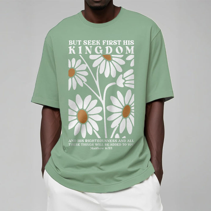 Christianartworkshop Zitat Stil Matthäus 6:33 Aber suche zuerst sein Königreich Floral Kurzarm gewaschen T-Shirt