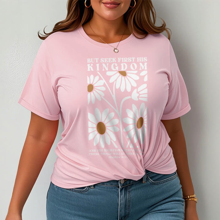 Christianartworkshop Zitat Stil Matthäus 6:33 Aber suche zuerst sein Königreich Floral Kurzarm gewaschen T-Shirt