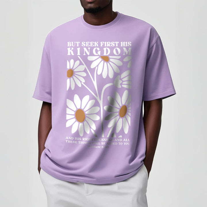 Christianartworkshop Zitat Stil Matthäus 6:33 Aber suche zuerst sein Königreich Floral Kurzarm gewaschen T-Shirt