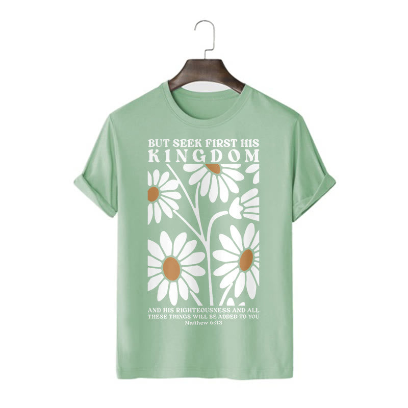 Christianartworkshop Zitat Stil Matthäus 6:33 Aber suche zuerst sein Königreich Floral Kurzarm gewaschen T-Shirt