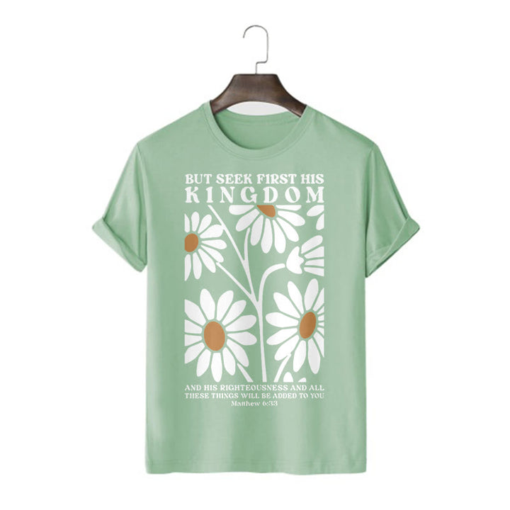 Christianartworkshop Zitat im Stil von Matthäus 6,33: „Trachtet zuerst nach Gottes Reich“ – Kurzarm-T-Shirt mit Blumenmuster - Hellgrün - 2XL - image 8