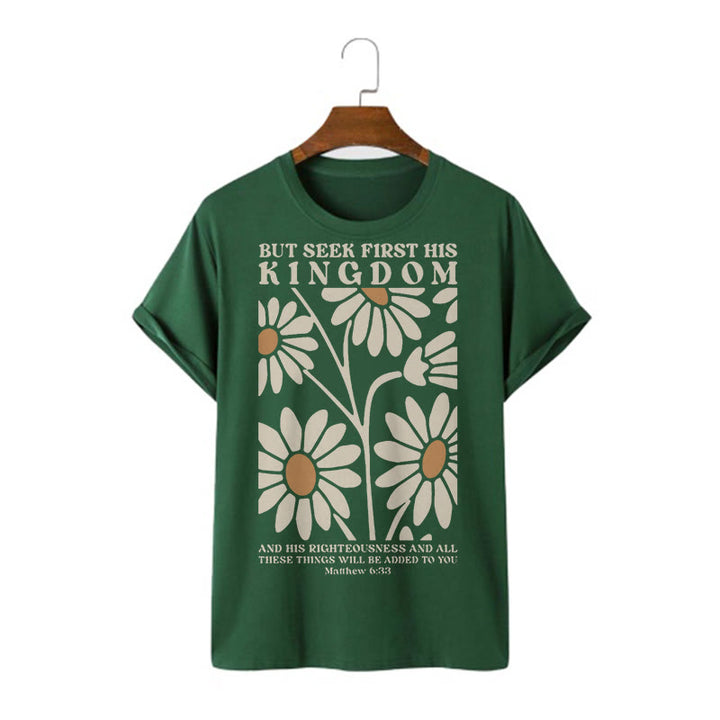 Christianartworkshop Zitat im Stil von Matthäus 6,33: „Trachtet zuerst nach Gottes Reich“ – Kurzarm-T-Shirt mit Blumenmuster - Dunkelgrün - 2XL - image 6