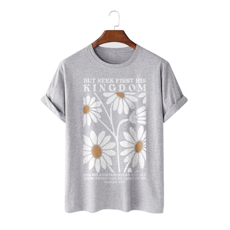 Christianartworkshop Zitat im Stil von Matthäus 6,33: „Trachtet zuerst nach Gottes Reich“ – Kurzarm-T-Shirt mit Blumenmuster - Grau - 2XL - image 15