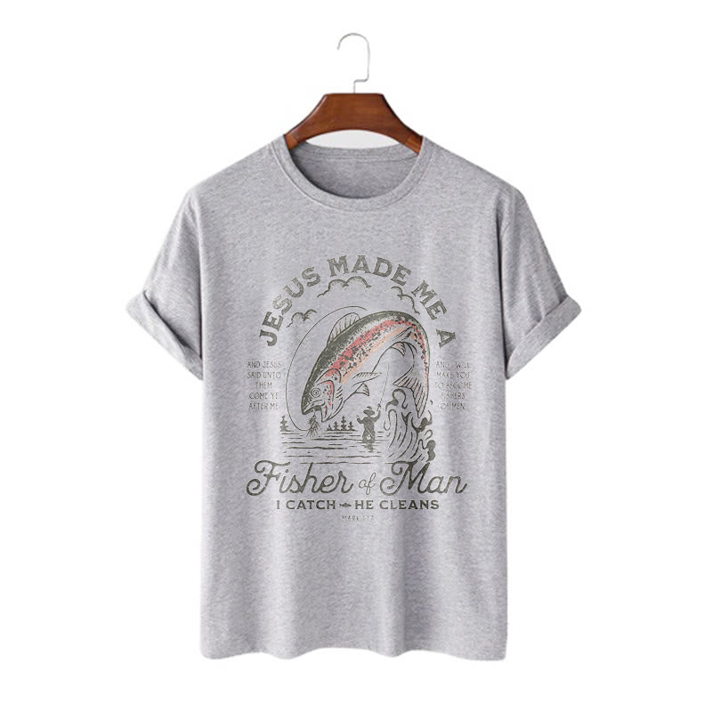 Christianartworkshop Zitat-Stil Jesus machte mich zum Menschenfischer Kurzarm-T-Shirt - Grau - 2XL - image 16